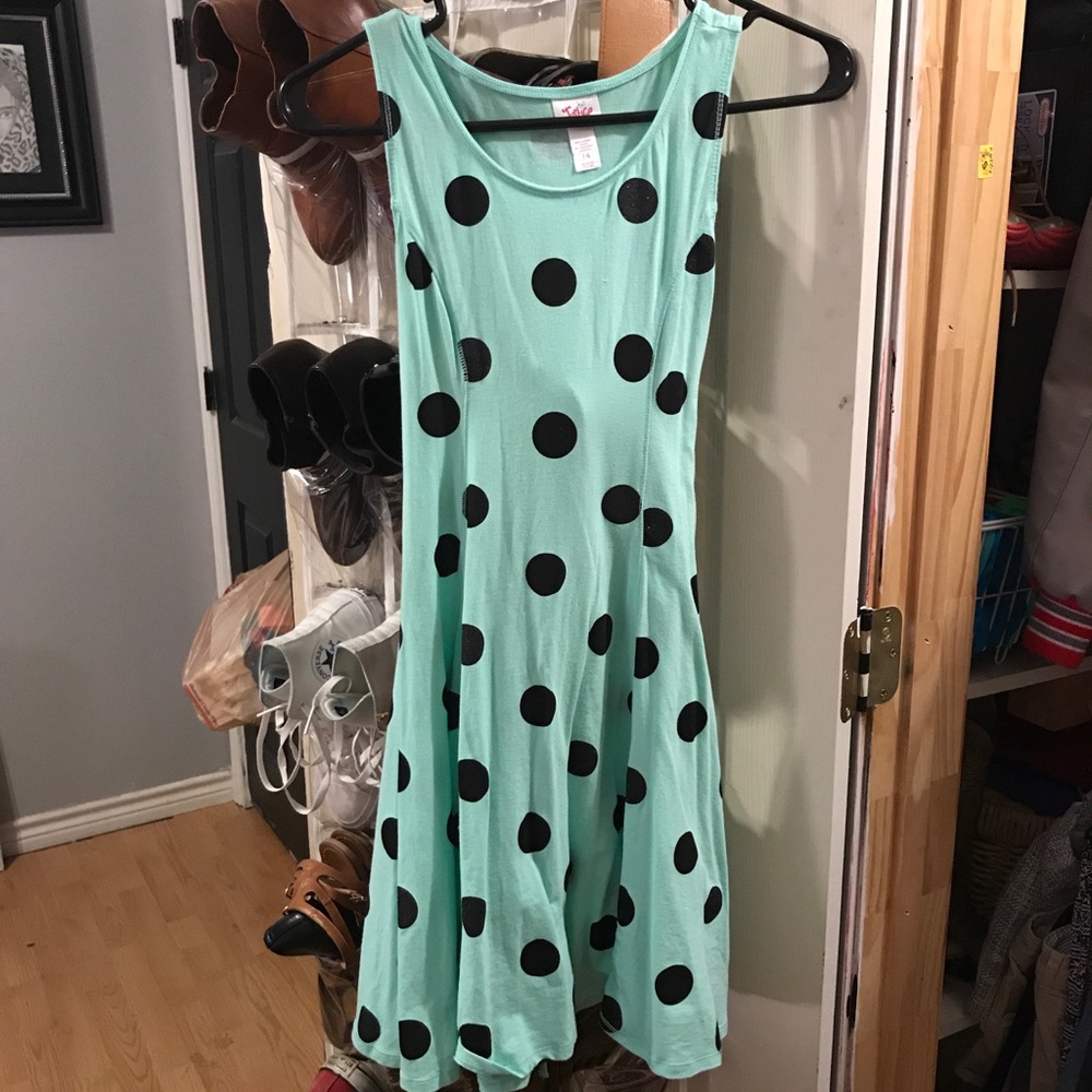 Mint with Black polka dot dress